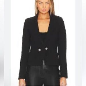L'Agence Sofia Black Knit Blazer with Crystal Buttons